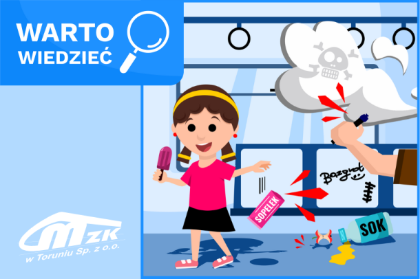 Kampania edukacyjna MZK w Toruniu - grafika szanujmy wspólną przestrzeń
